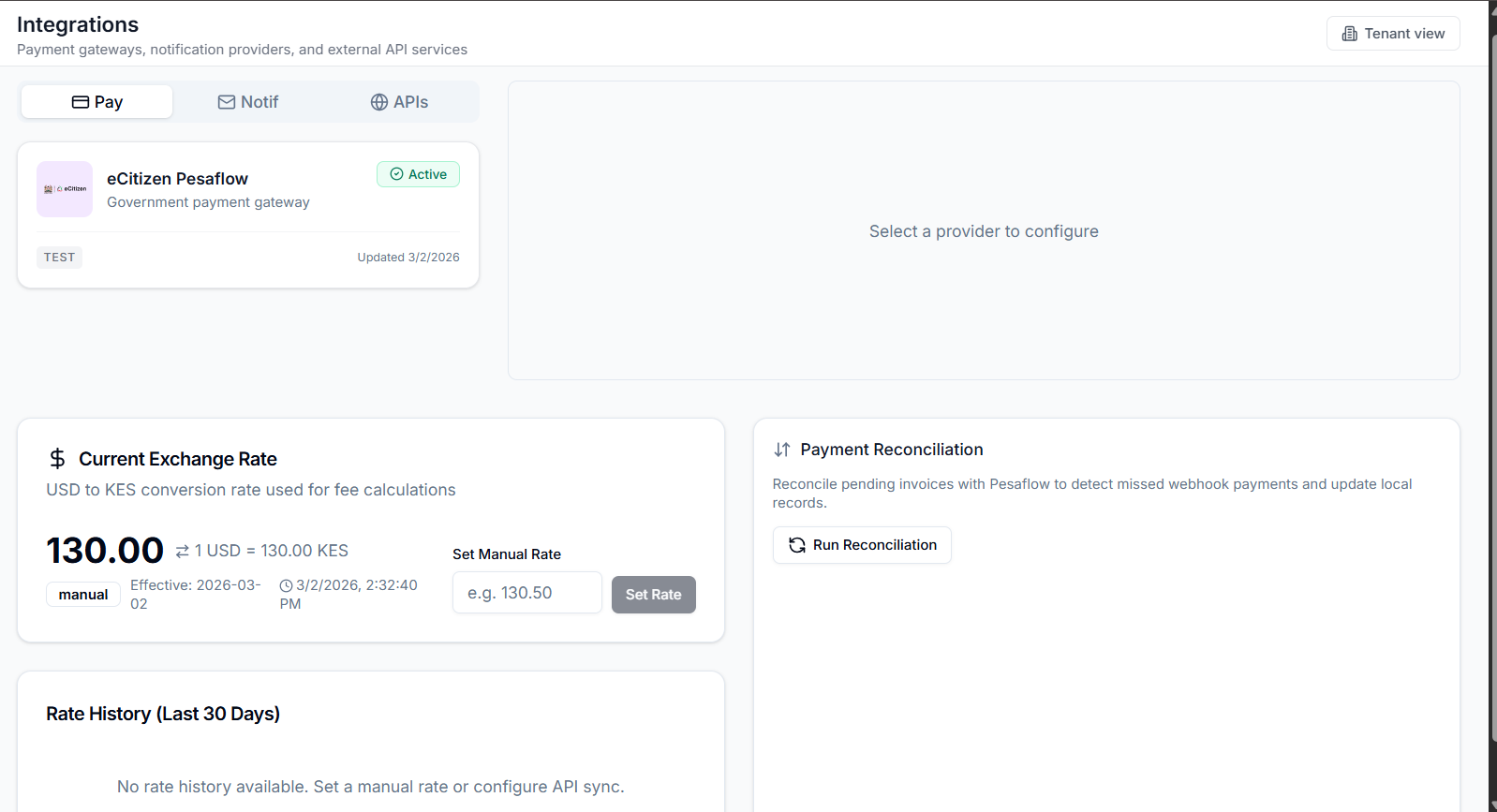 Integrations settings