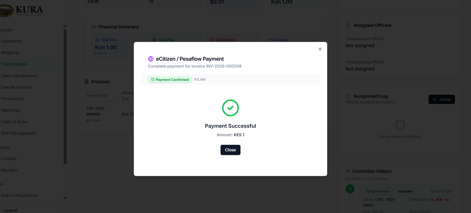 Payment success modal