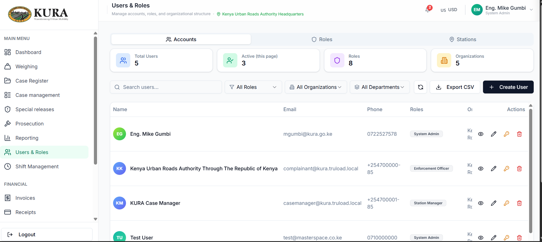 Accounts page